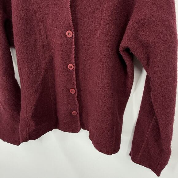 Vintage Paul Harris Boiled Wool Cardigan large Burgundy Collared Button Up - Picture 3 of 7